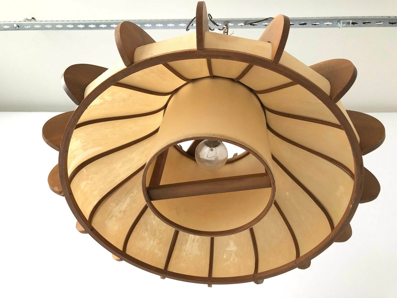 Unusual Design Wood And Plastic Paper Large Pendant Lamp, 1960s, Germany photo vinterior
