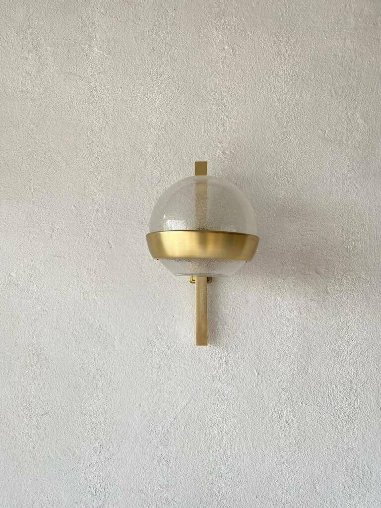 photo for sale Beautiful Italian Air Bubble Glass And Gold Metal Sconce, 1960s, Italy