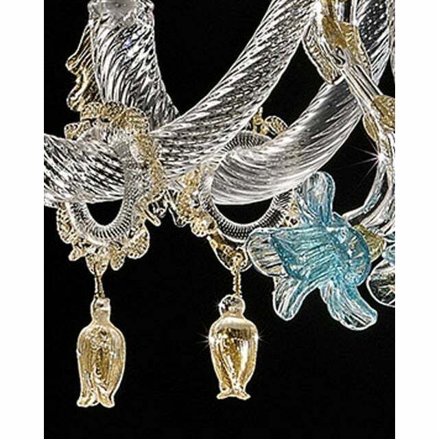Early 21st Century Venetian Turquoise Floral Murano Glass Chandelier photo vinterior