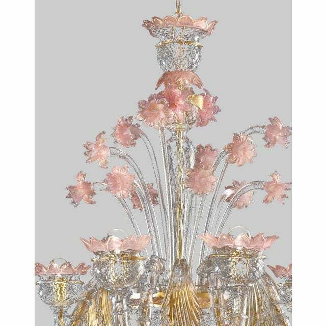 photo furniture Early 21st Century Venetian Gold And Pink Floral Murano Glass Chandelier