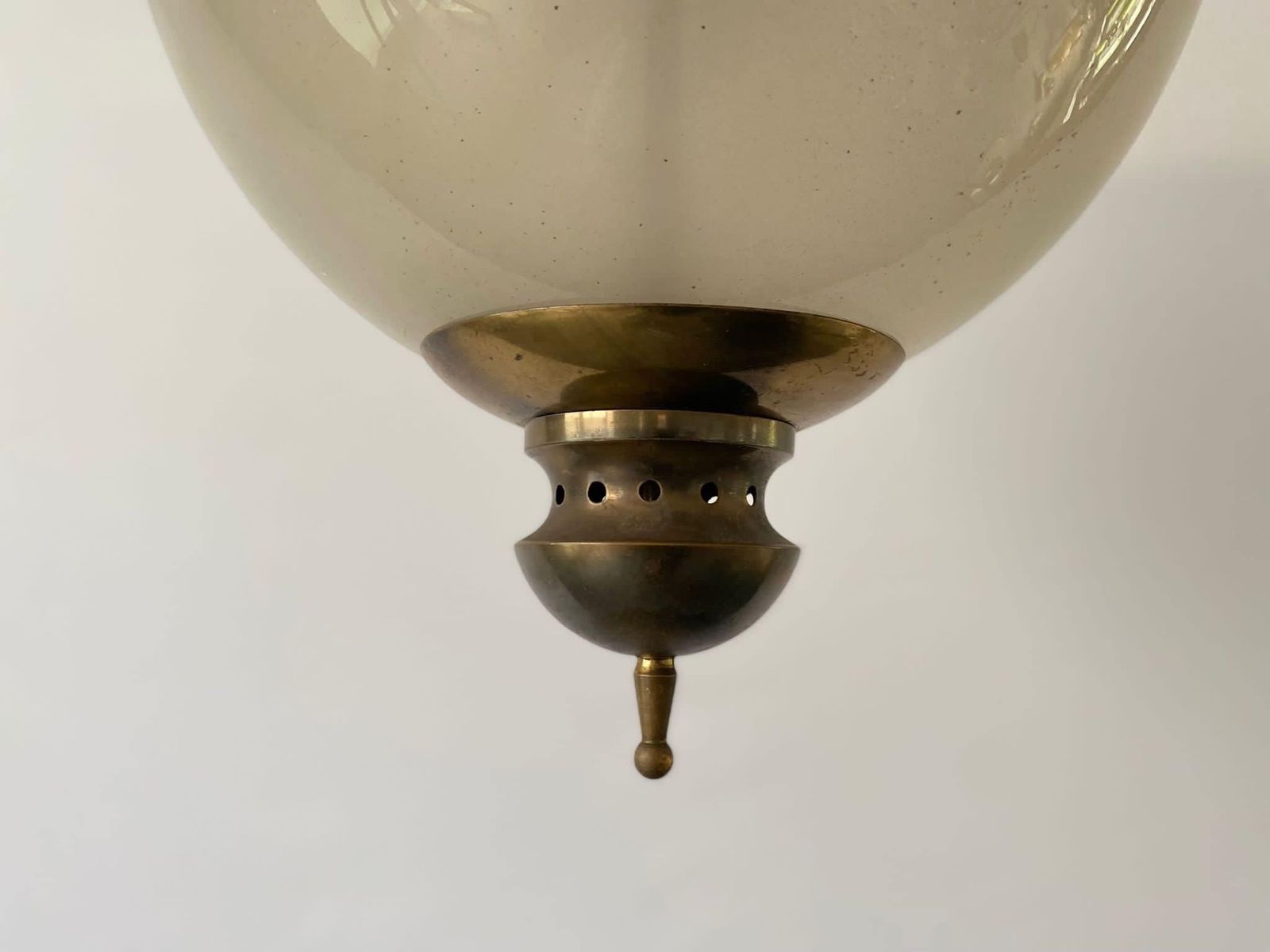 Extraordinary Smoked Glass & Brass With Green Patina Ceiling Lamp By Luigi Caccia Dominioni For Azucena, 1950s, Italy photo vintage