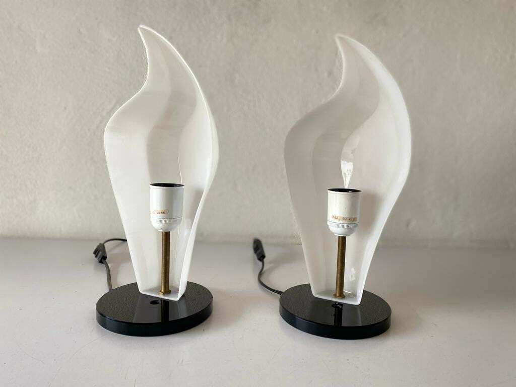 Italian Flower Design White Plexiglass Wonderful Pair Of Table Lamps, 1970s, Italy photo buy