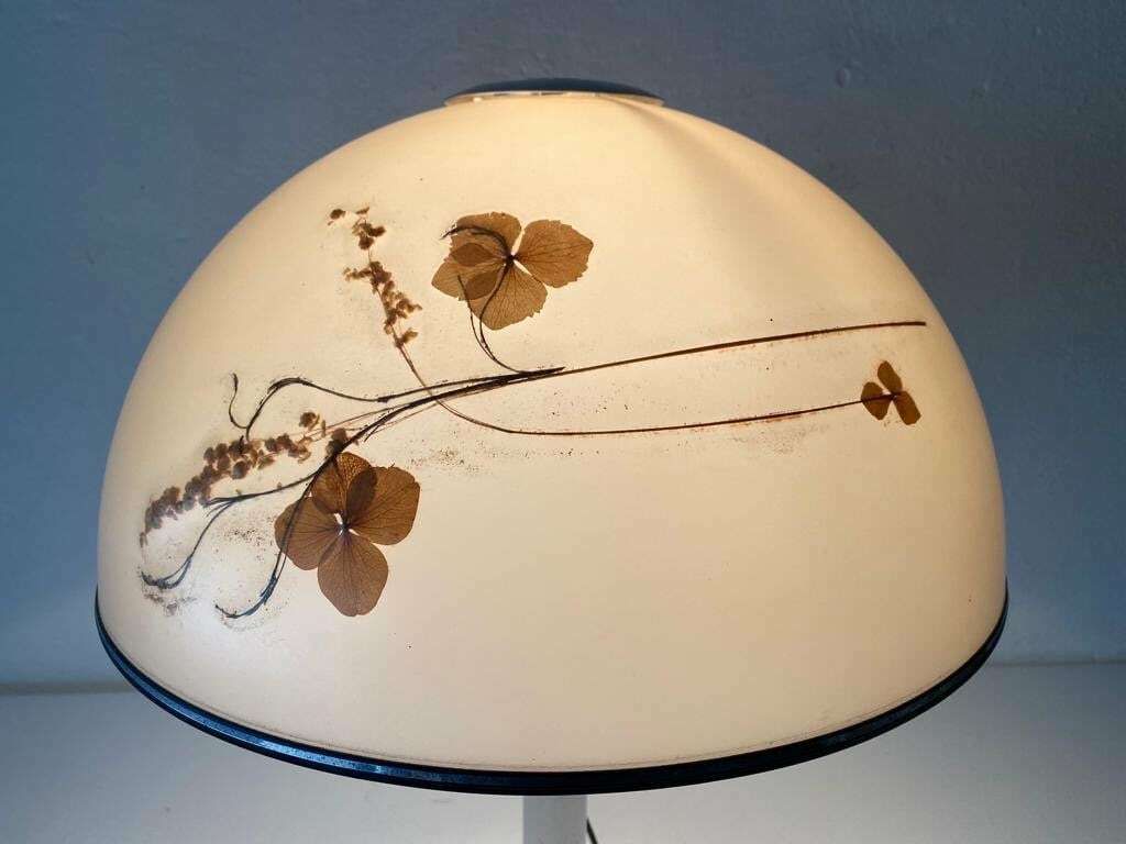Large Plastic Shade With Flower Ornaments And Chrome Body Very Rare Table Lamp, 1970s, Germany photo buy
