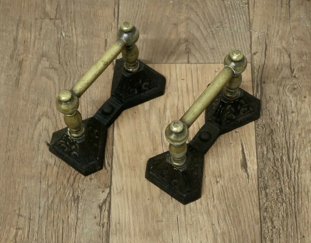 A Sturdy Pair Of Victorian Brass And Iron Andirons Or Fire Dogs photo furniture