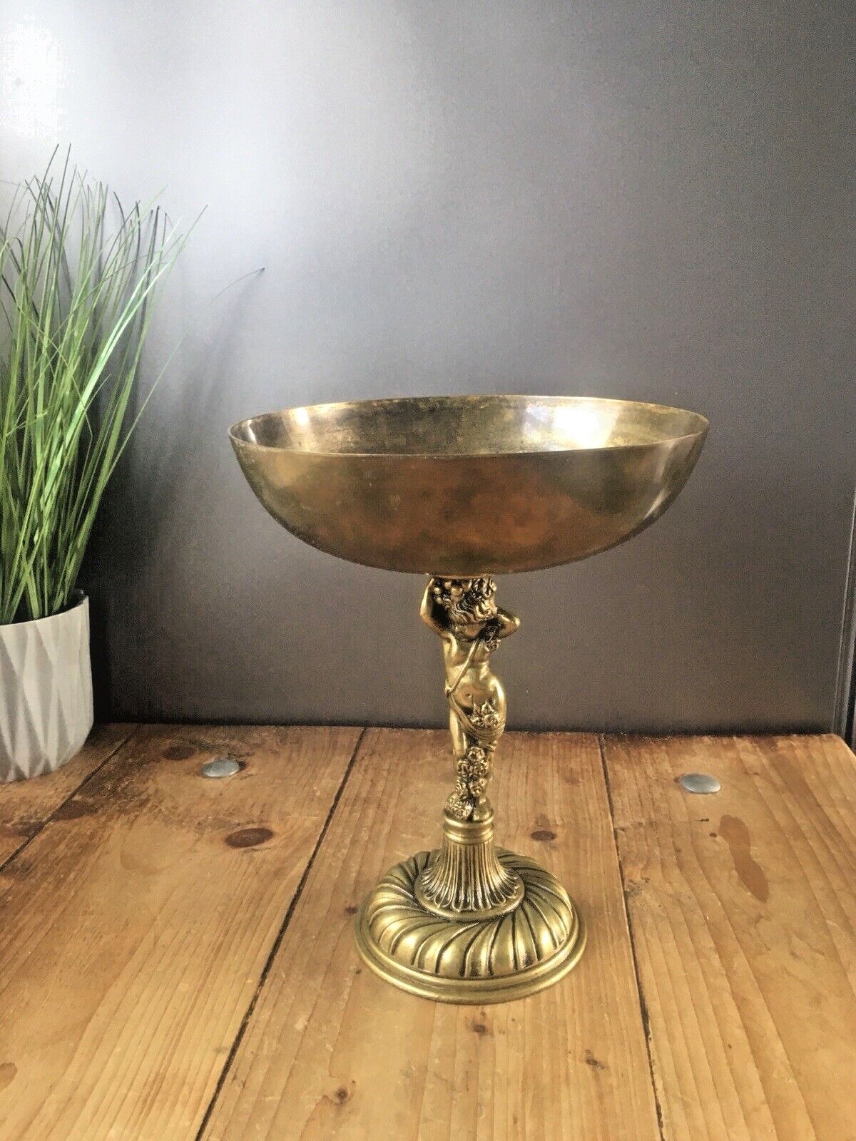 Beautiful Antique Art Deco Heavy Brass Cherub Pedestal Centrepiece Fruit Bowl photo furniture