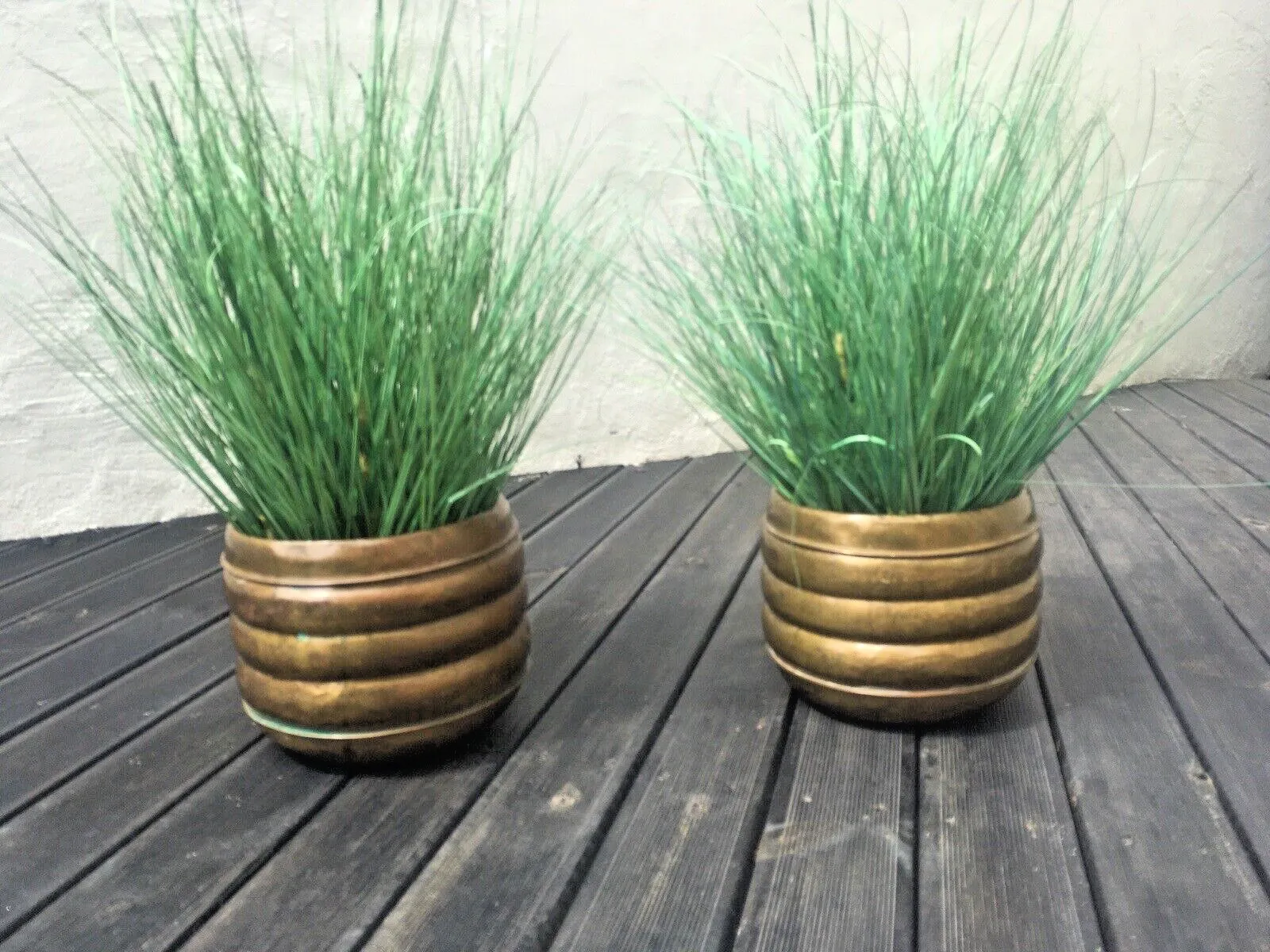 photo buy Pair Of Antique Art Deco Brass Stepped Beehive Flower Planters Plant Pot Vintage