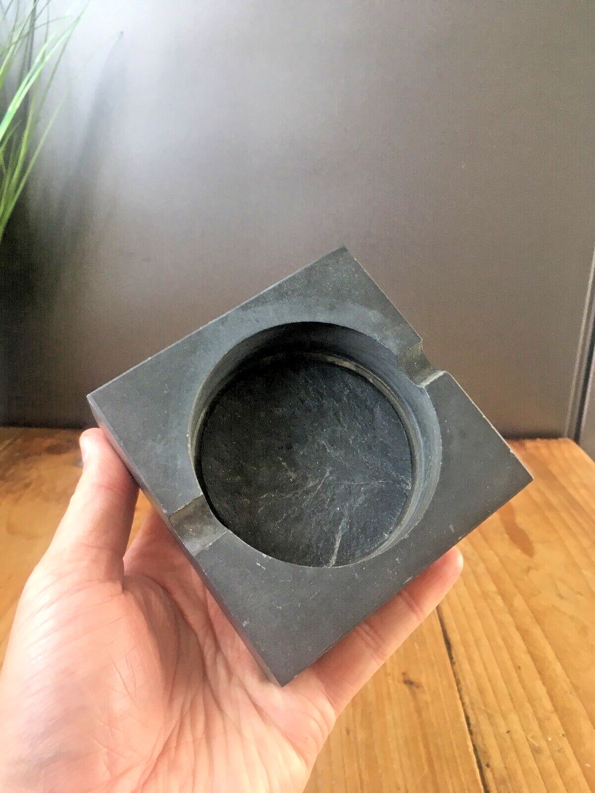 Vintage Art Deco Style Welsh Folk Art Crafted Slate Ashtray Geometric Antique photo for sale