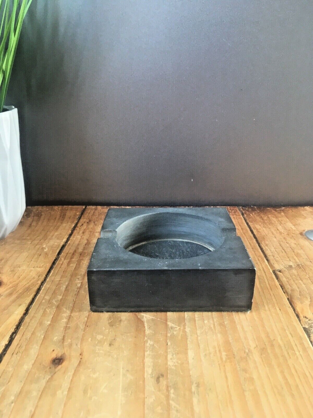 Vintage Art Deco Style Welsh Folk Art Crafted Slate Ashtray Geometric Antique photo vinterior