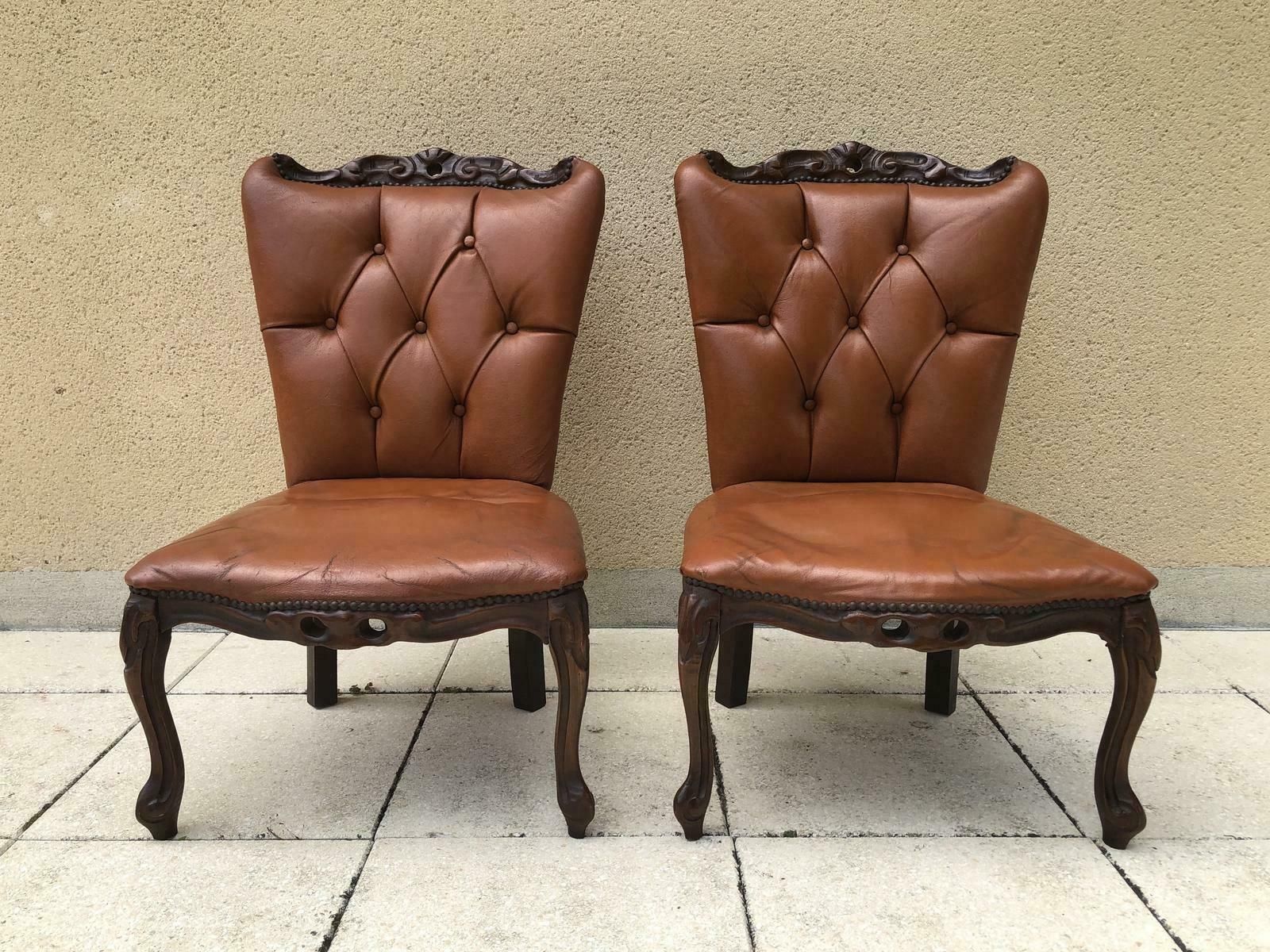 French Pair Of Low Bedroom Parlour Chairs Occasional Chairs photo Furniture