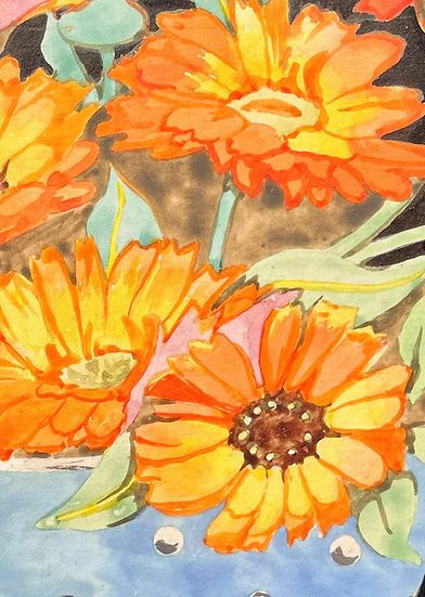 Summer Still Life Painting Of Marigolds With Black Frame photo Art