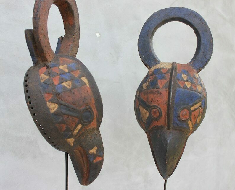 A Pair African Masks Mossi Birds, Two Tribal Masks From Exotic Wood Burkina Faso, Early 20th Century