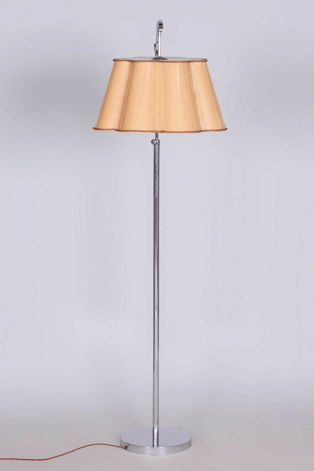 Lighting 20th Century Czech Bauhaus Chrome Floor Lamp With Parchment Shade, 1920s photo