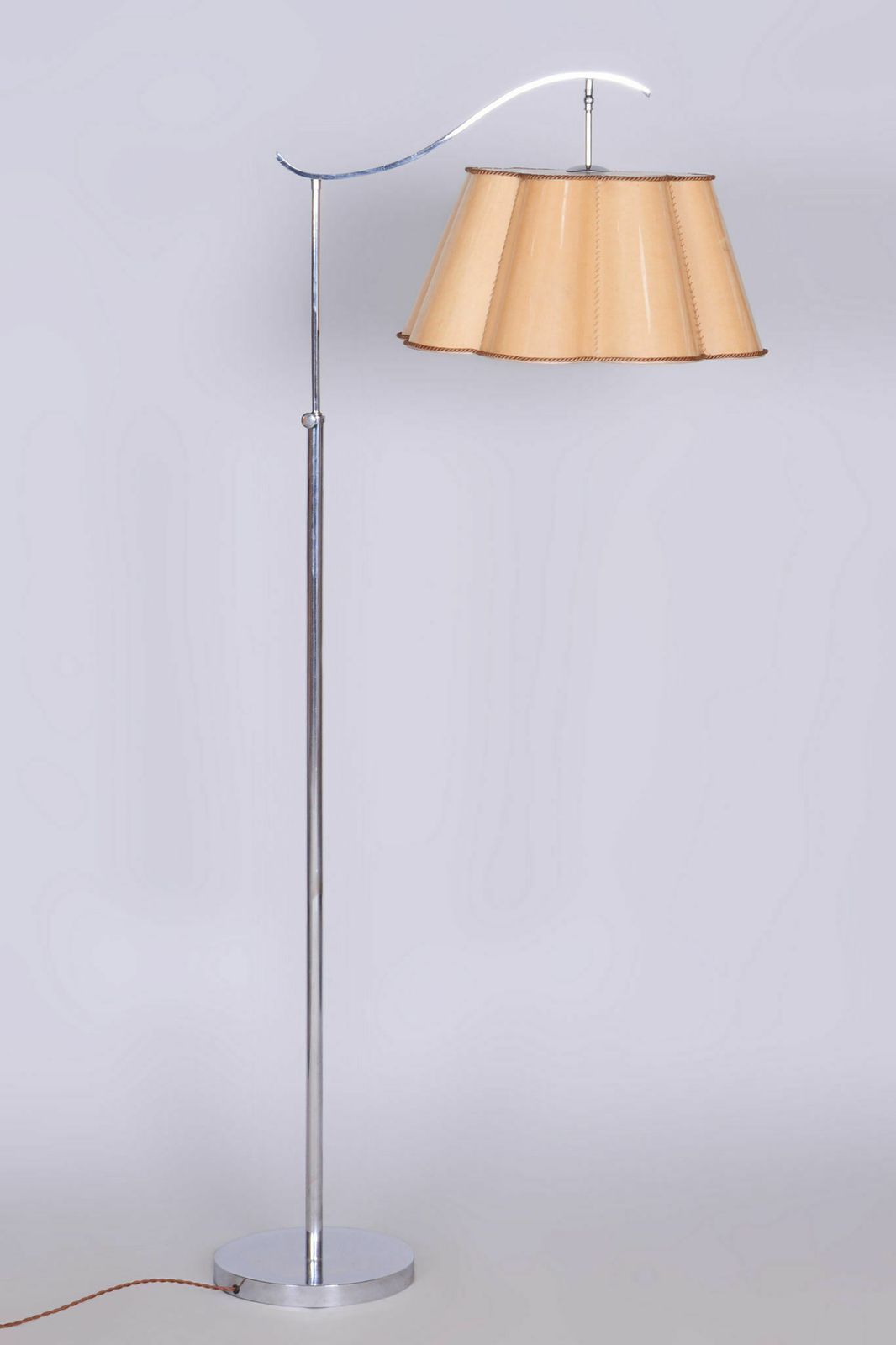 20th Century Czech Bauhaus Chrome Floor Lamp With Parchment Shade, 1920s