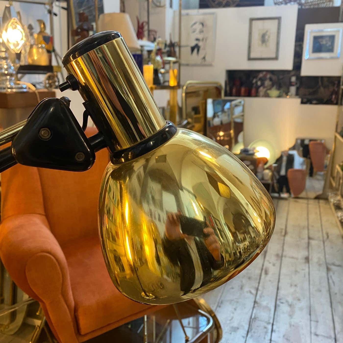 1970s Mid Century Modern Gilt Metal Italian Adjustable Desk Lamp photo for sale