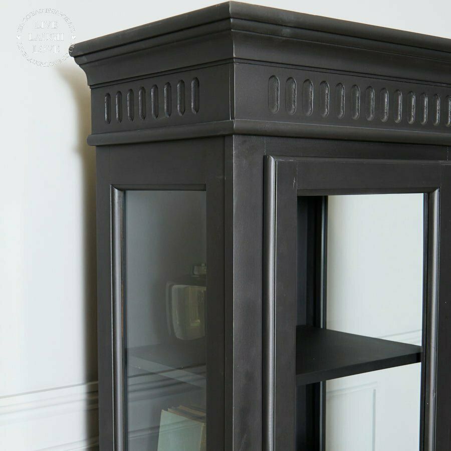Black Painted Wooden Display Cabinet With Drawer photo for sale