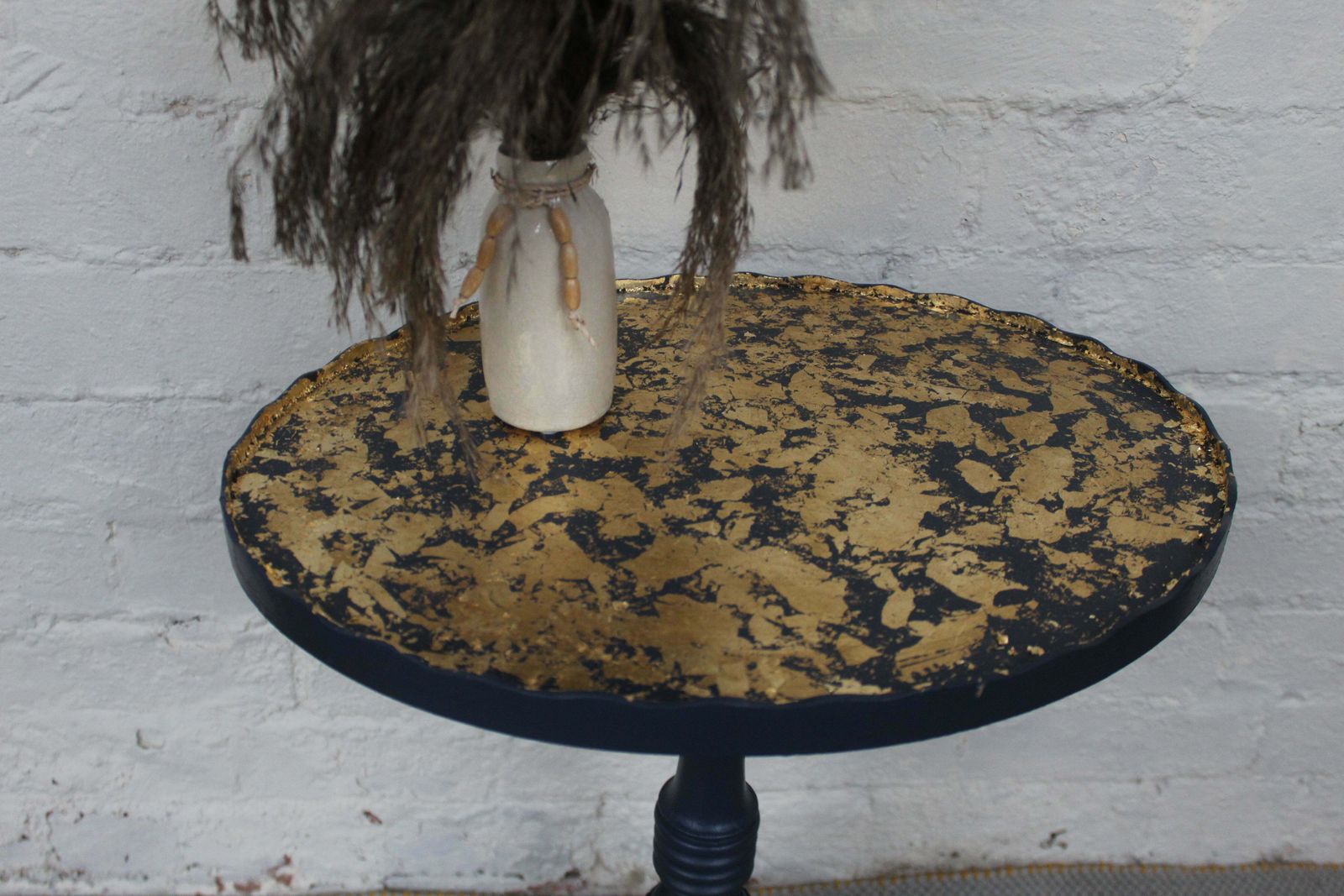 Delano Navy Blue And Gold Pie Crust Plant Stand photo furniture