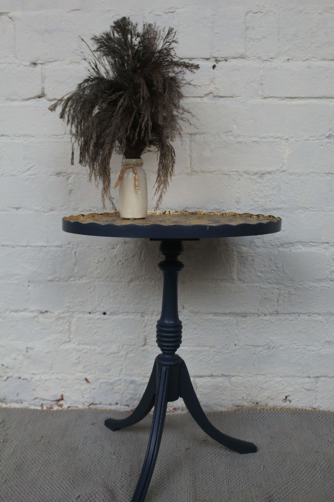Delano Navy Blue And Gold Pie Crust Plant Stand photo for sale
