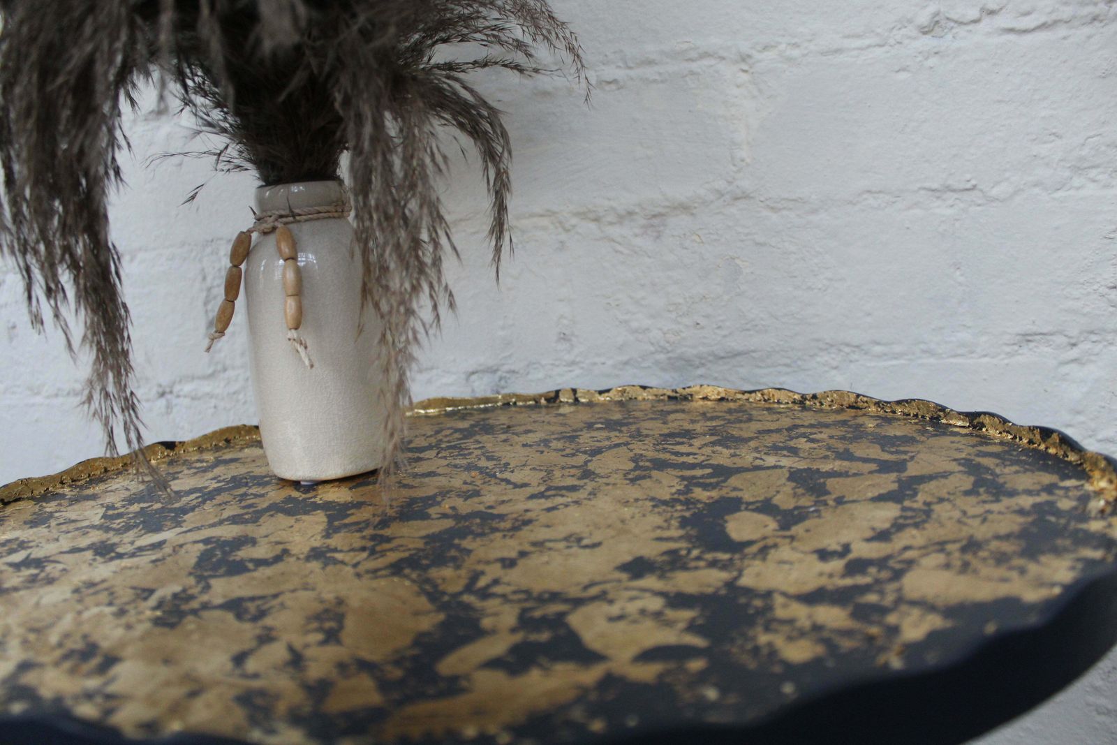 photo for sale Delano Navy Blue And Gold Pie Crust Plant Stand