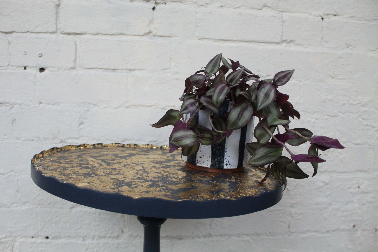 65.0 Delano Navy Blue And Gold Pie Crust Plant Stand photo