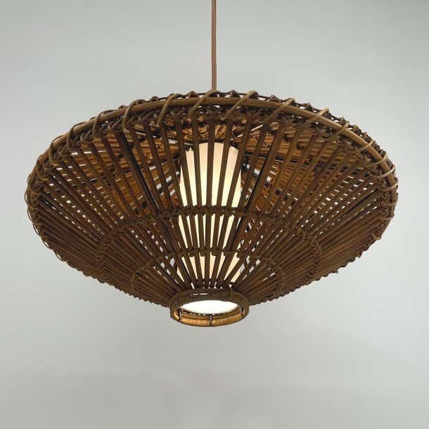 Midcentury French Rattan Wicker Pendant 1960s photo 1585.0