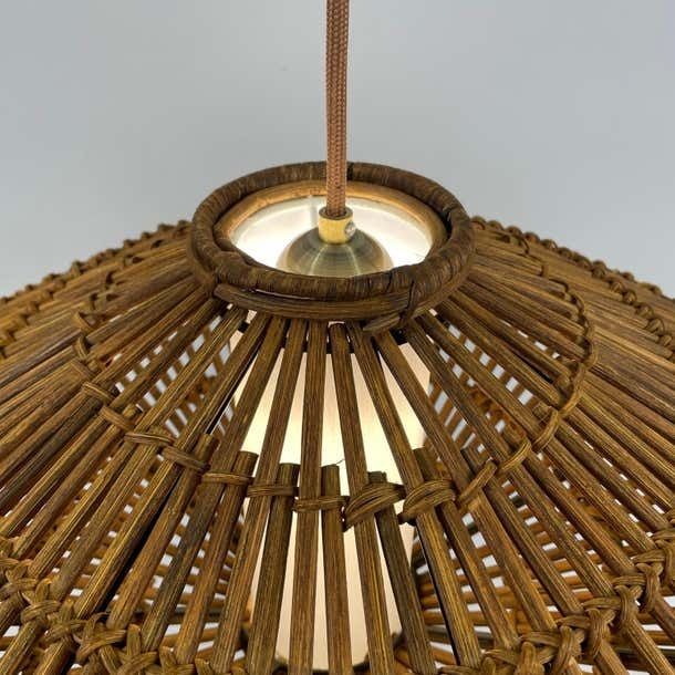 Midcentury French Rattan Wicker Pendant 1960s photo vinterior