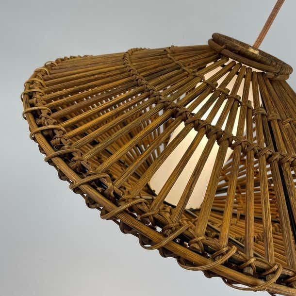 Midcentury French Rattan Wicker Pendant 1960s photo vintage