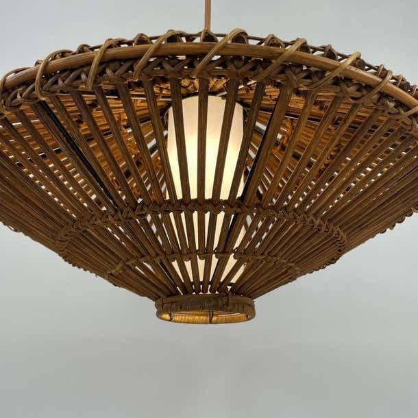 photo for sale Midcentury French Rattan Wicker Pendant 1960s