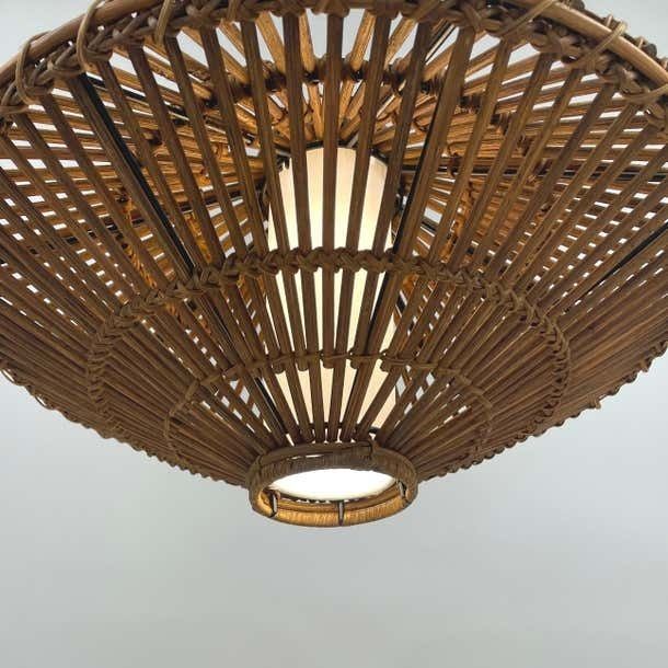 photo vinterior Midcentury French Rattan Wicker Pendant 1960s