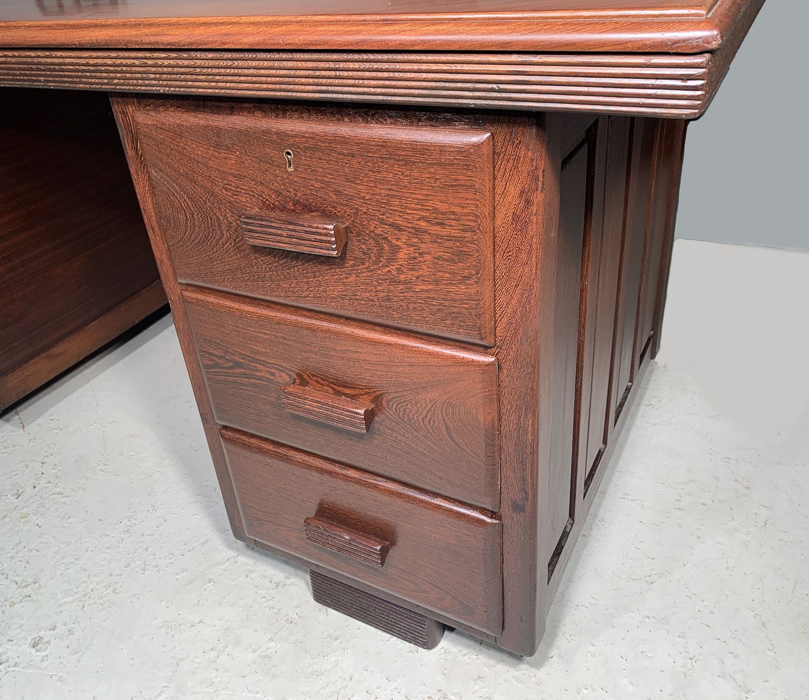 Large Twin Pedestal Desk   Solid Partridge Wood (Like Rosewood)   Art Deco Style/Mid Century photo for sale