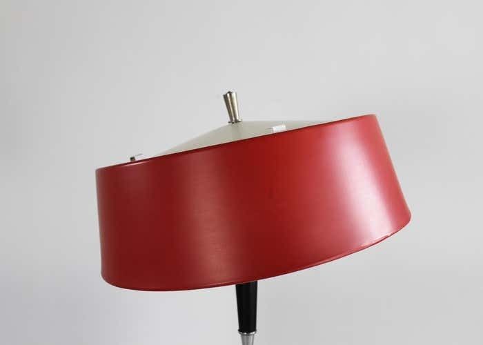Oscar Torlasco Table Lamp In Red Lacquered Metal Italian Manufacture 1950s photo furniture