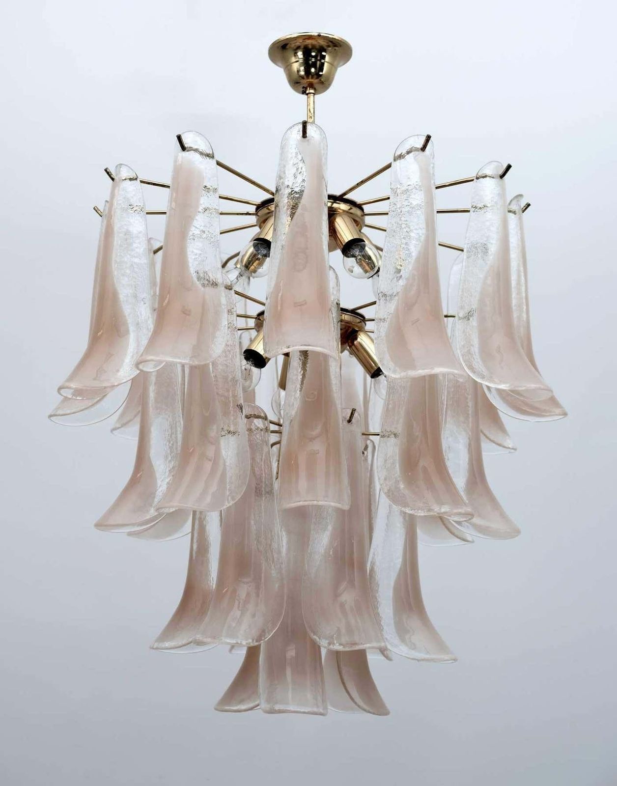 Mazzega Mid Century Modern Italian Petals Murano Glass Chandelier, 1970s photo furniture