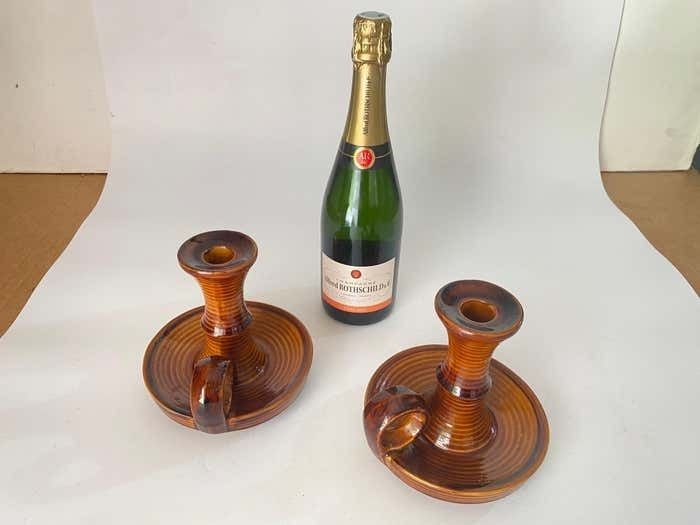 French Pair Of Table Lamp Or Candle Holder Ceramic France 1970s By Saint Clement photo buy