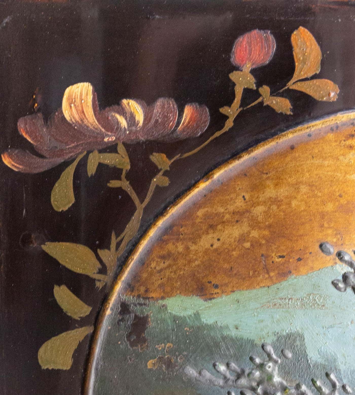 Japonese Pair Of Painted And Lacquered Wood Panels, Mid 19th Century photo vintage