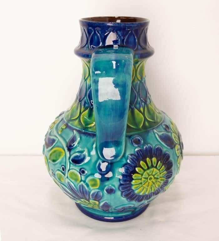 German Blue Pitcher Glazed Ceramic Or Vase Bay Keramik, Midcentury photo buy
