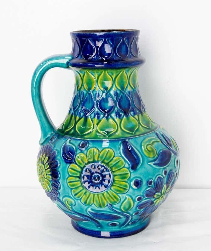 photo buy German Blue Pitcher Glazed Ceramic Or Vase Bay Keramik, Midcentury