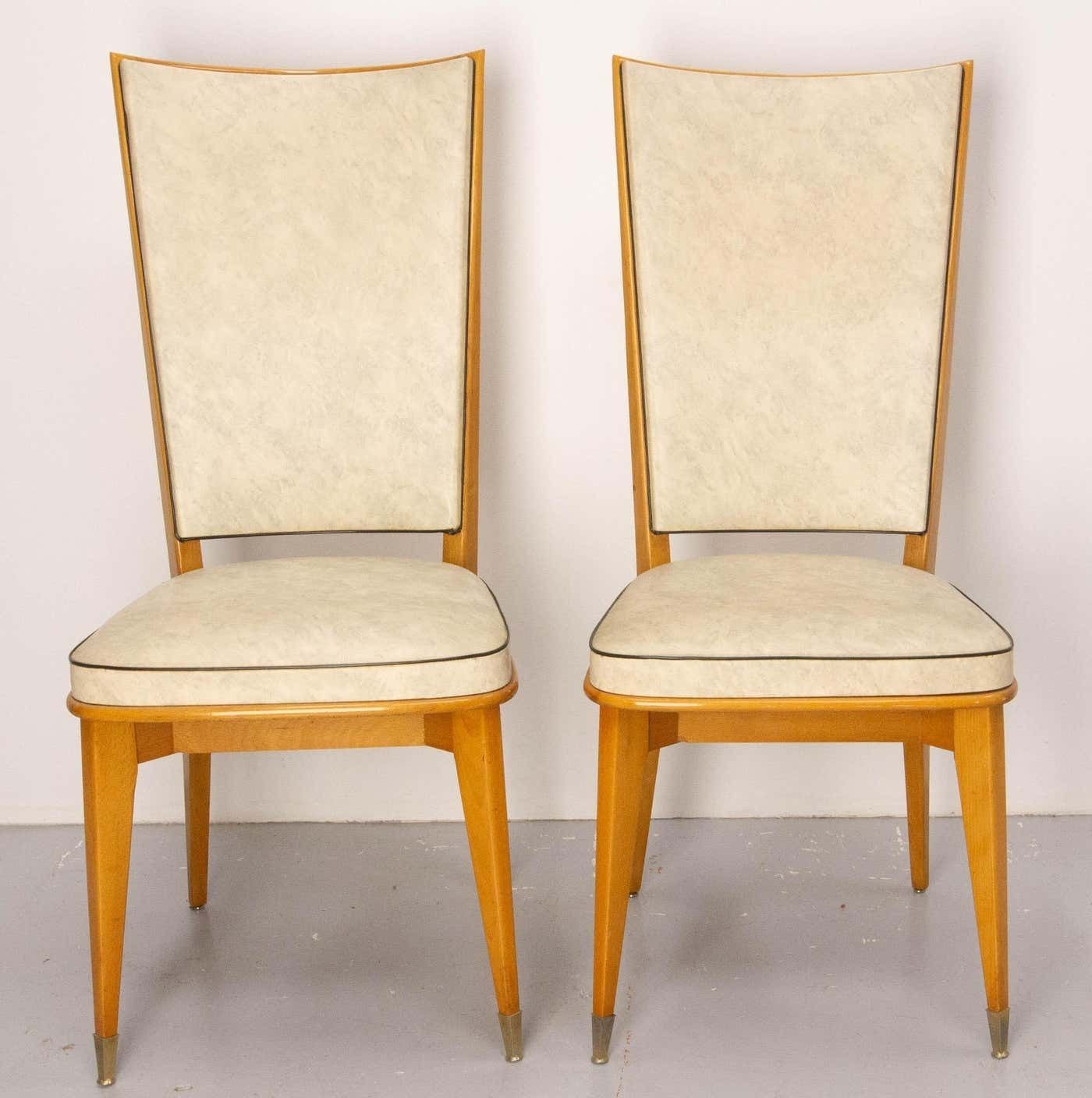 Six Dining Chairs Beech And Skai Midcentury French, Circa 1960 photo Furniture
