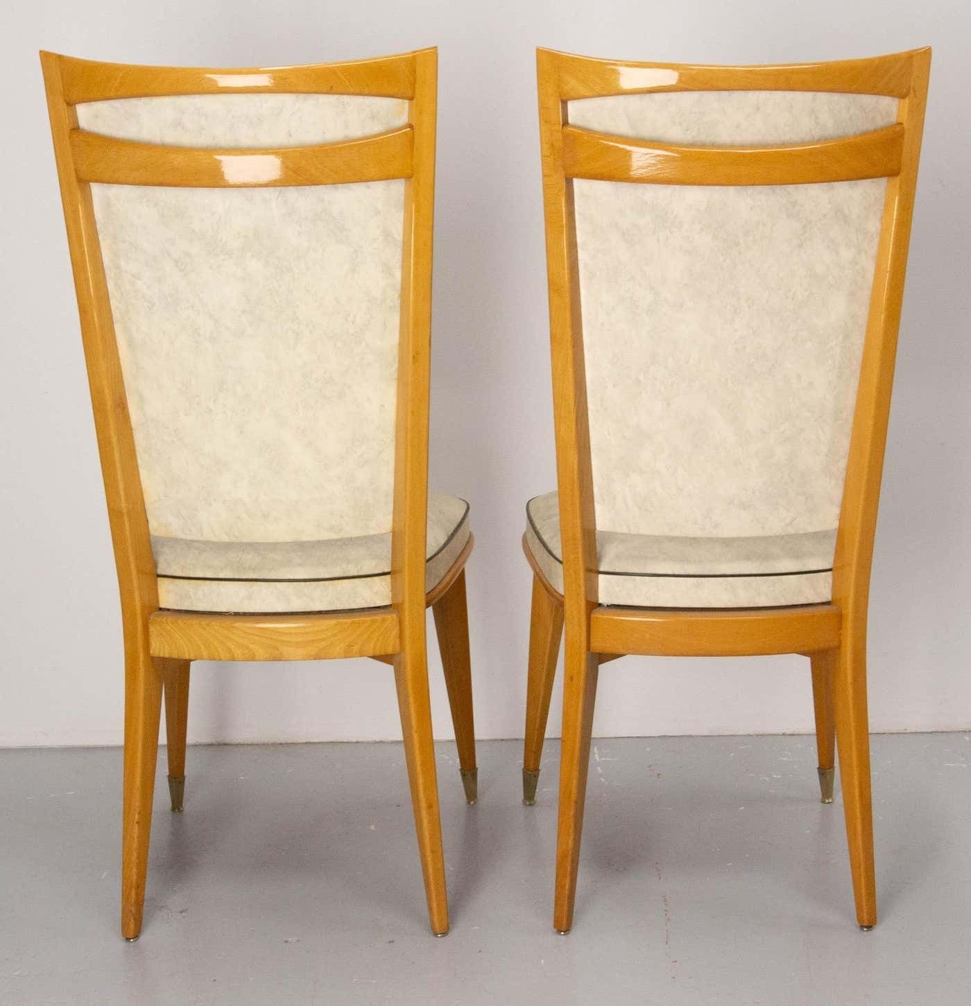 Six Dining Chairs Beech And Skai Midcentury French, Circa 1960 photo vintage
