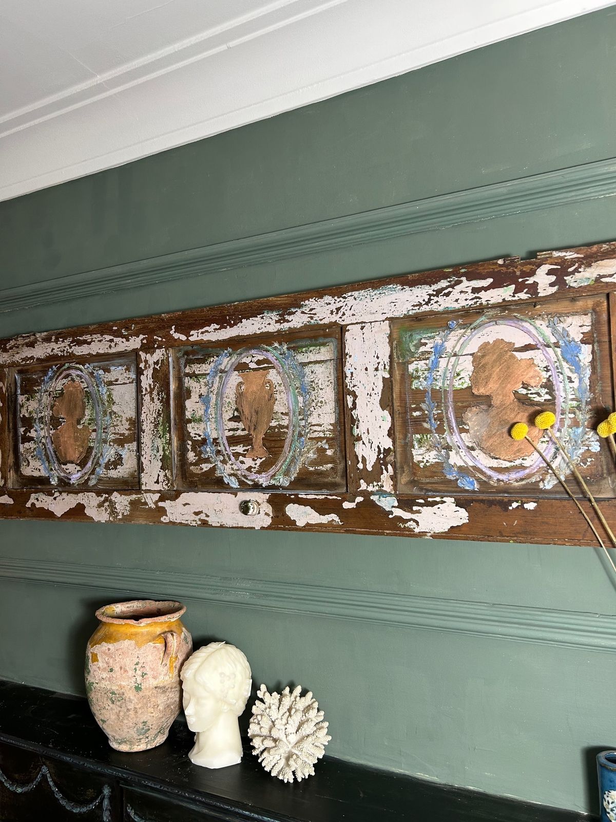 Reclaimed Vintage Door Wall Hanging With Inlaid Versailles Style Panels