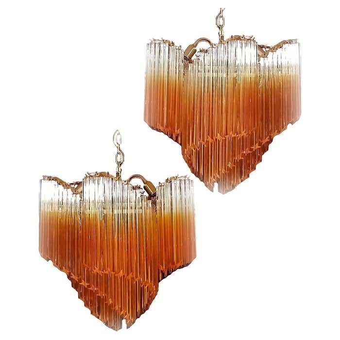 Beautiful Quadriedri Murano Glass Chandeliers   114 Shaded Amber Prism