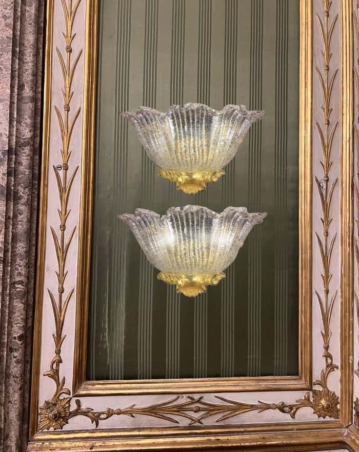 Set Four Sconces Gold Inclusions Barovier & Toso Style, Murano, 1980 photo for sale