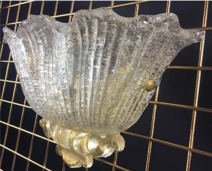 Set Four Sconces Gold Inclusions Barovier & Toso Style, Murano, 1980 photo vinterior