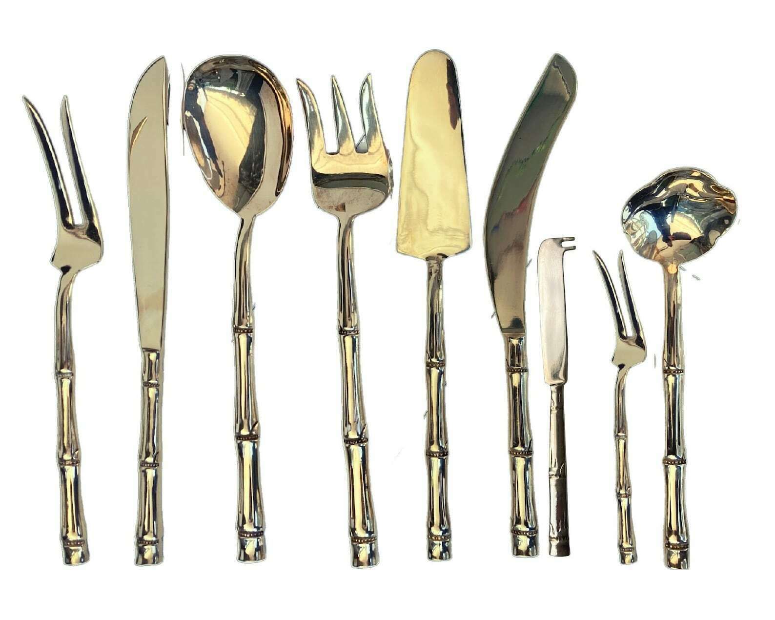 Brass Flatware Serving Set | Vintage Heavy Cutlery | 12pcs| Bamboo Pattern | Handmade And Polished