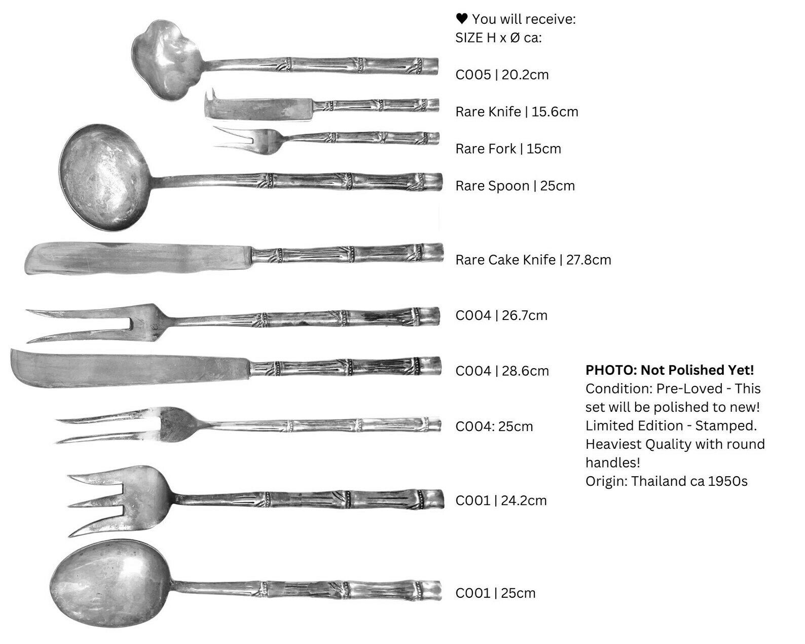Brass Flatware Serving Set | Vintage Heavy Cutlery | 12pcs| Bamboo Pattern | Handmade And Polished photo furniture