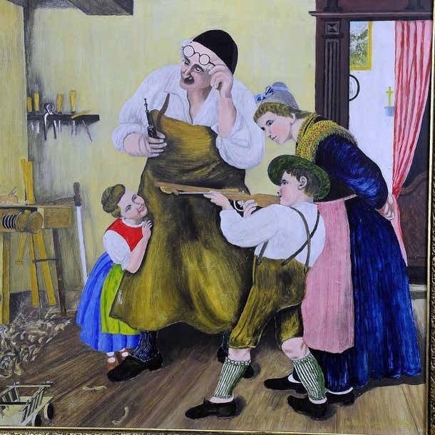 W. Melchinger  Bavarian Folksy Scene In Joinery 1956 photo for sale