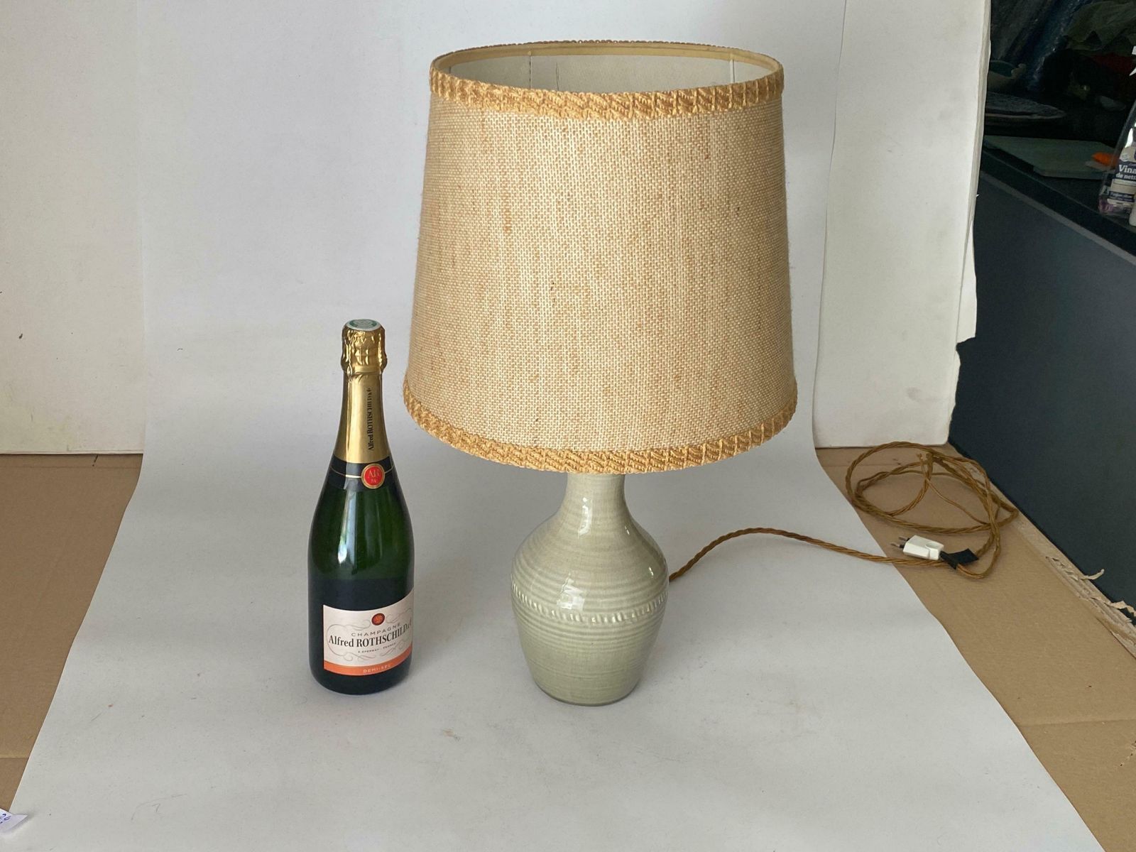 photo for sale Ceramic Lamp In Crackled Green Color France 1960