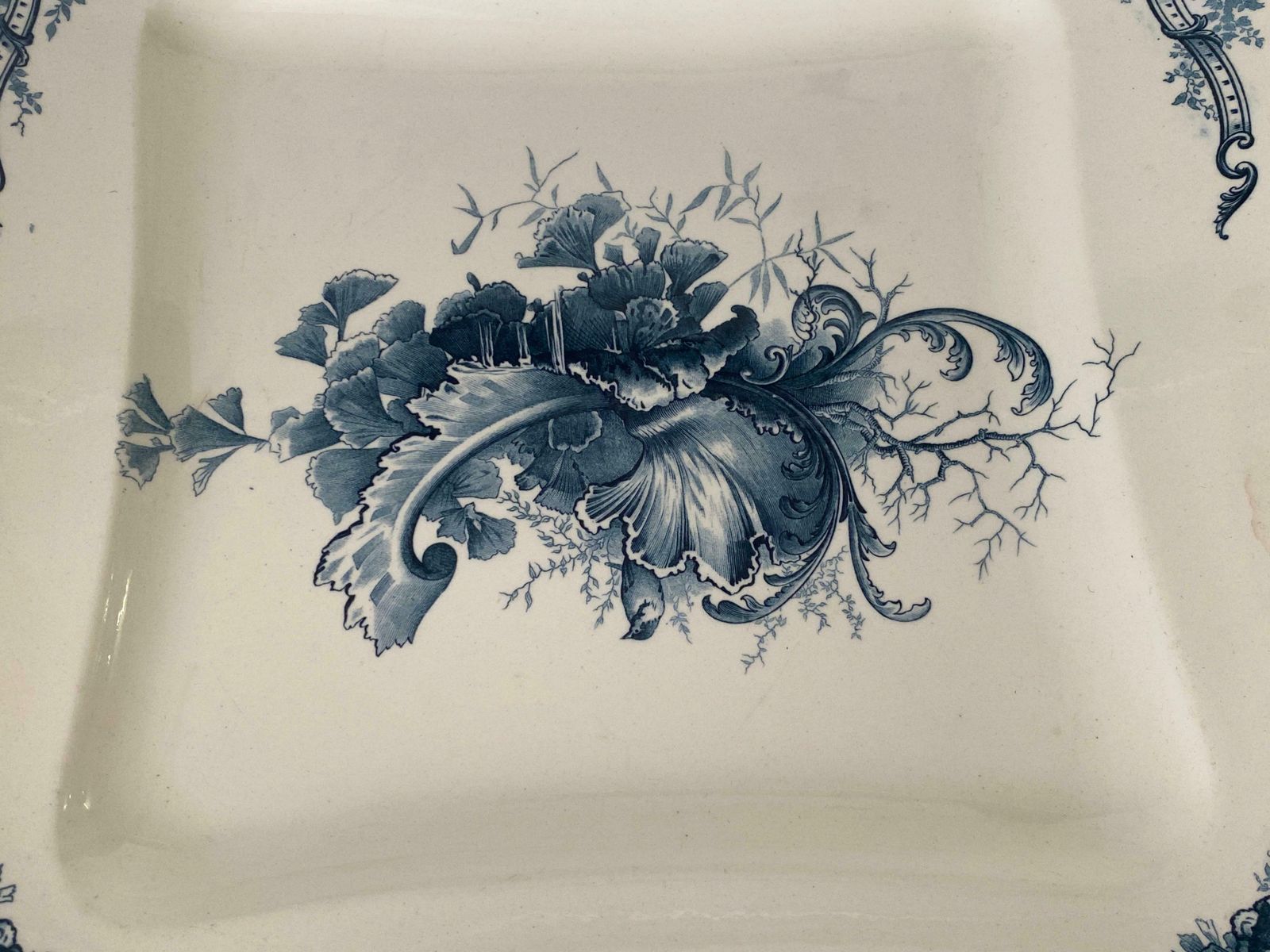 Faience Dish By Terre De Fer With Flowers Decor France 19th Century Signed photo vinterior