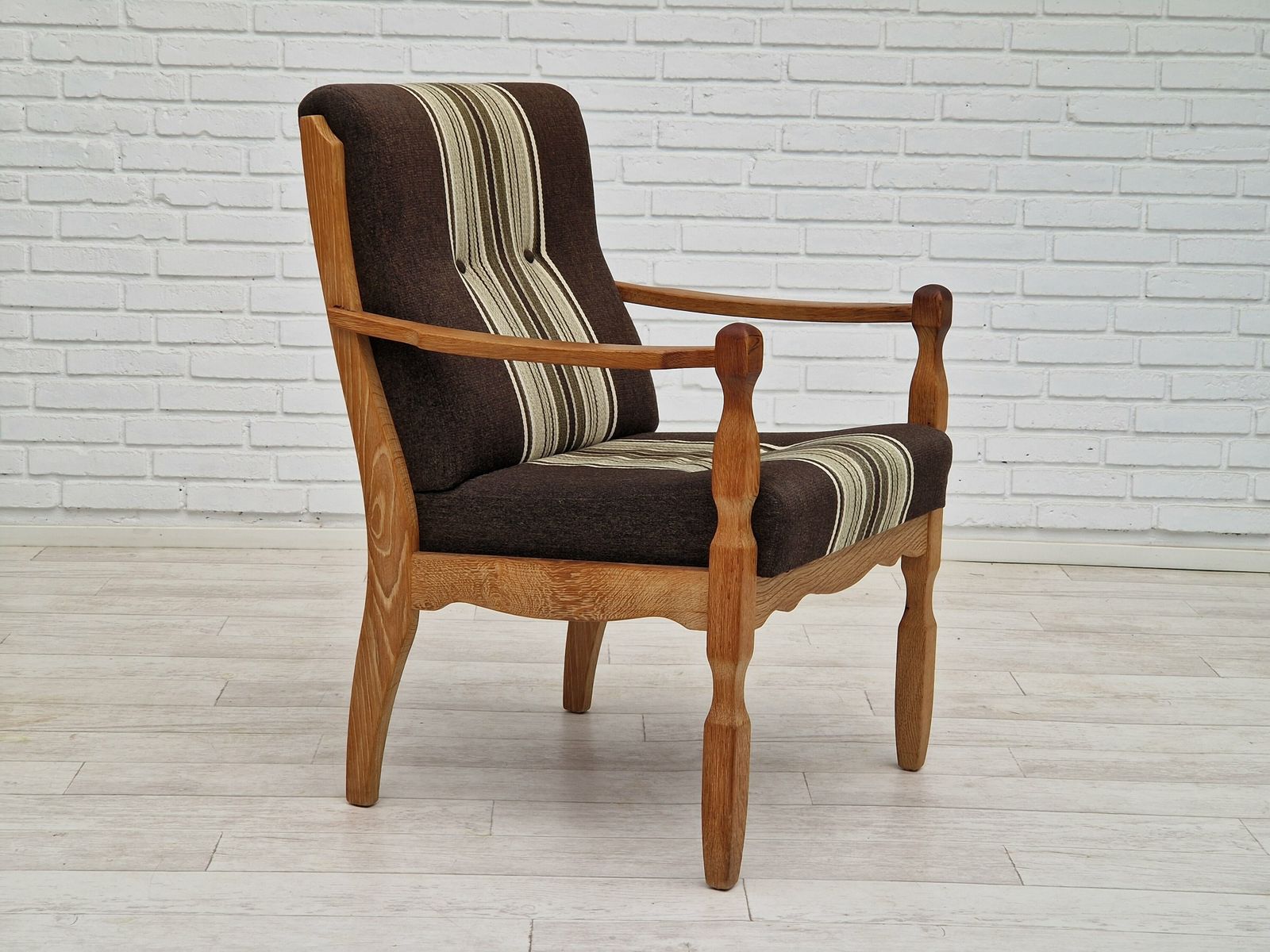 1970s, Danish Design, Oak Wood Armchair In Furniture Wool, Oak Wood. photo furniture