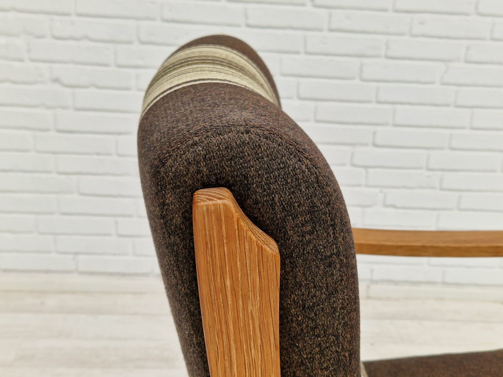 1970s, Danish Design, Oak Wood Armchair In Furniture Wool, Oak Wood. photo for sale