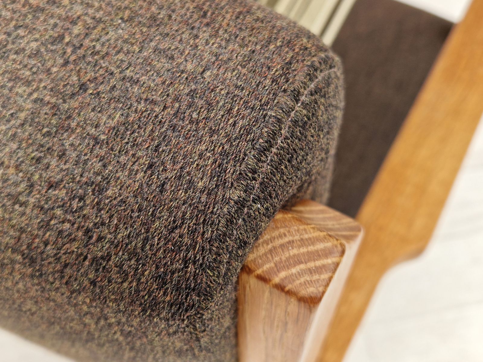 1970s, Danish Design, Oak Wood Armchair In Furniture Wool, Oak Wood. photo buy
