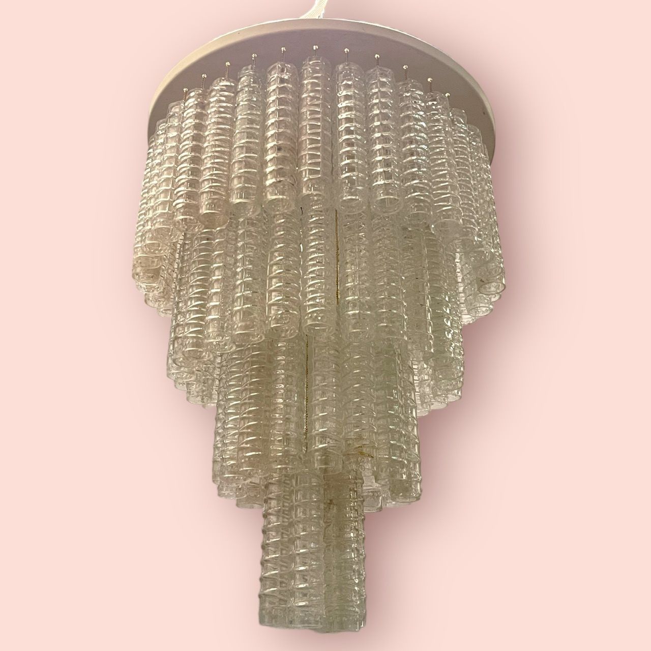 Italian Large Murano  Glass Textured Tube Chandelier By Toni Zuccheri